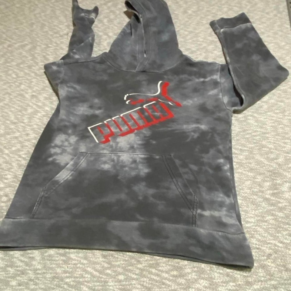 Puma Gray tie-dye Puma hoodie with red logo kids size M(10-12). SKU-B847